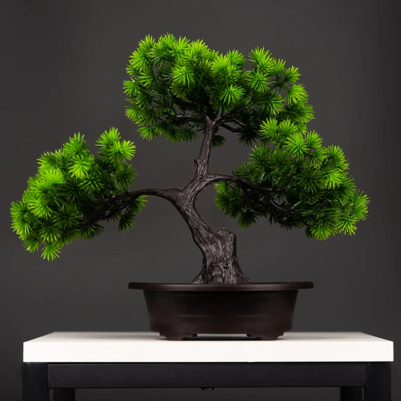 Plantas de Pinheiro Artificiais Bonsai Enfeites de Árvore Falsos 27cm