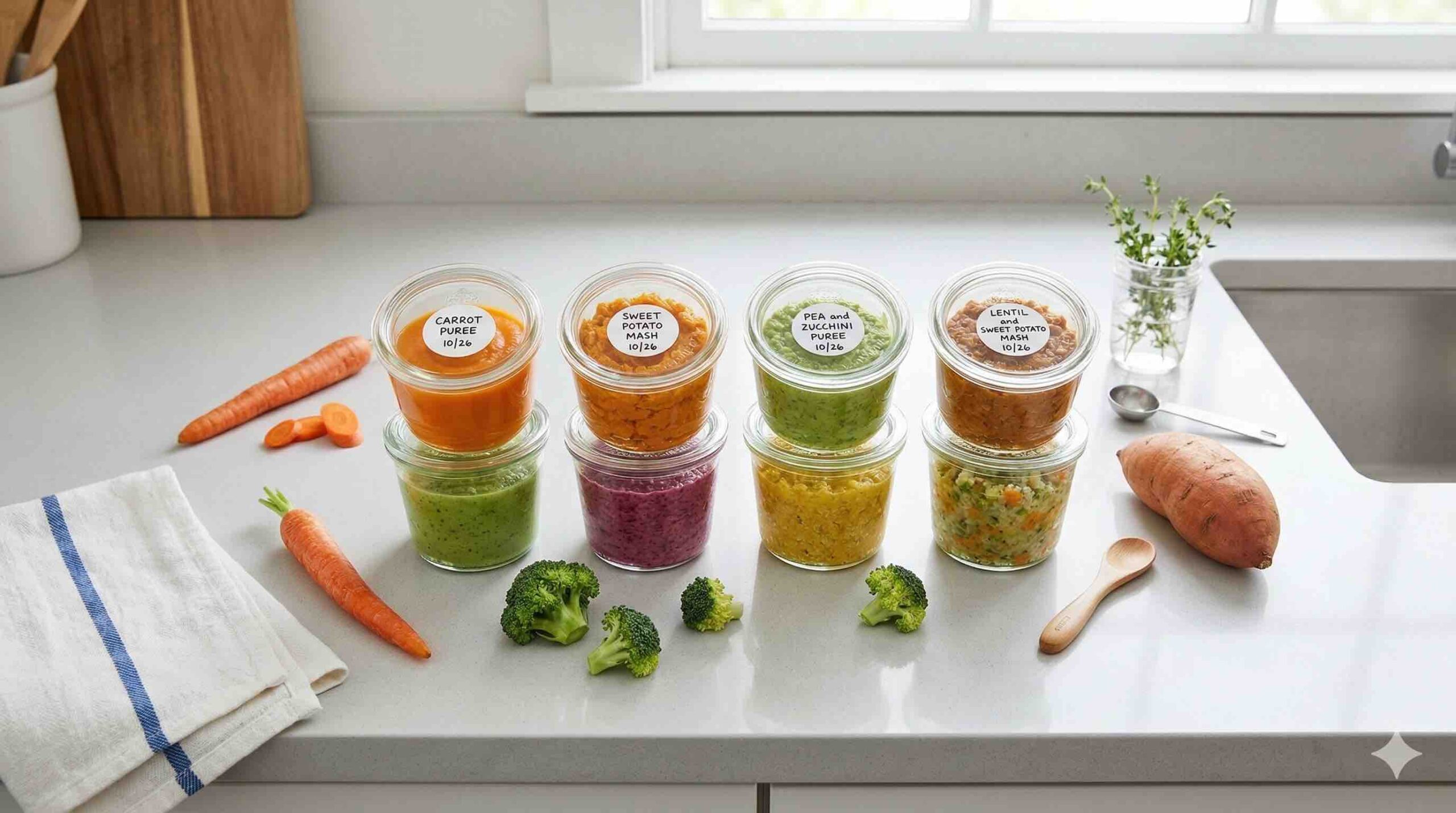 Meal prep de comida do bebê organizado