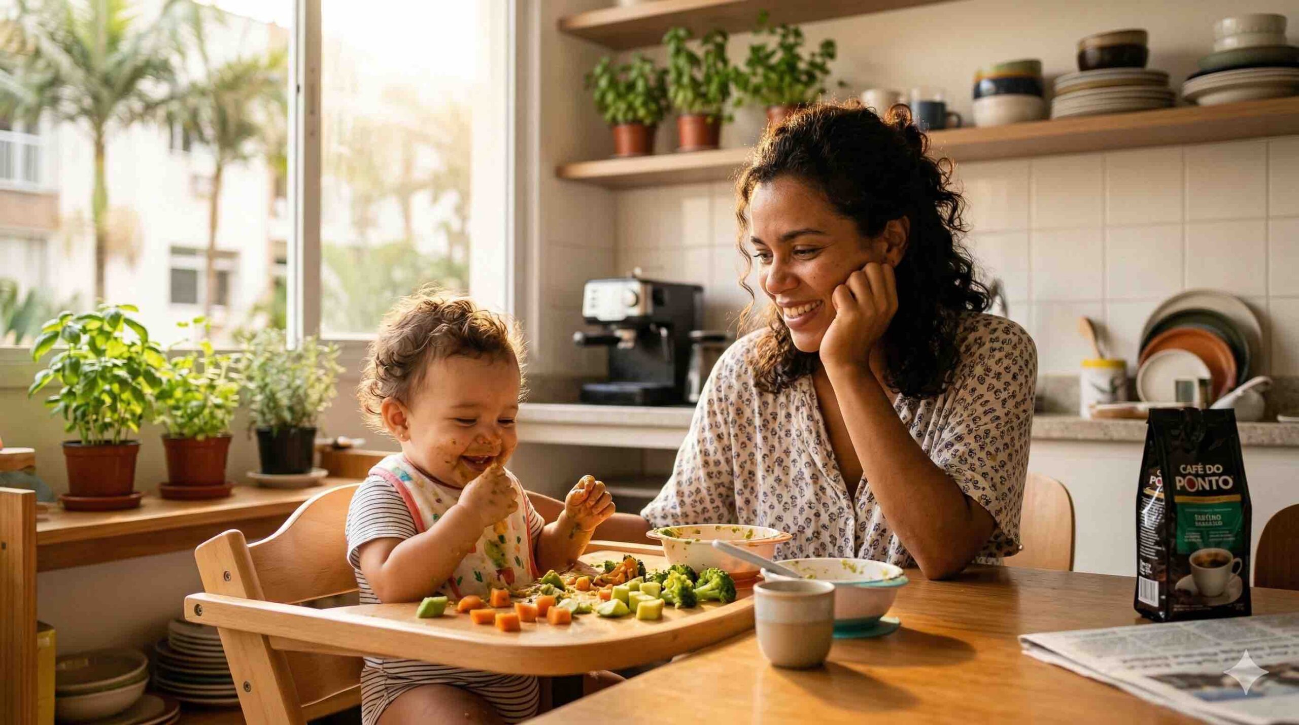 Mãe e bebê comendo com autonomia